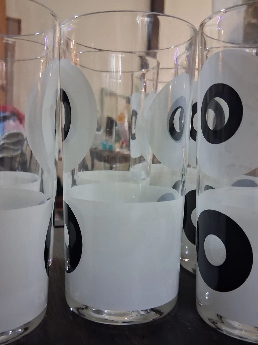 Vintage Black & White Dot Glass Tumbler 60's/70's - Set of 7